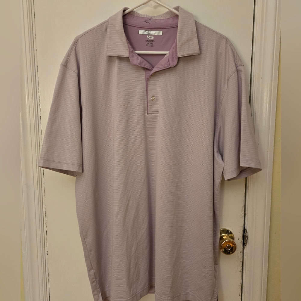 Greg Norman Men's Golf Polo, Lavender Stripe, Size XXL